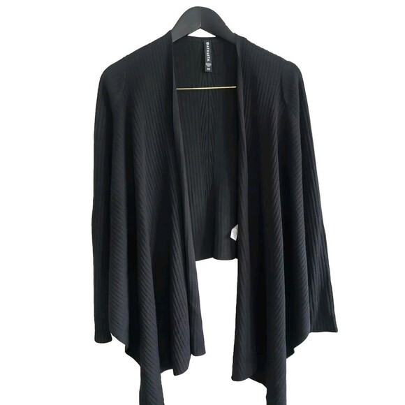 Athleta Crop Cardigan Women's XS Black Ribbe Merino Wool Solistice Flowy - Picture 1 of 8